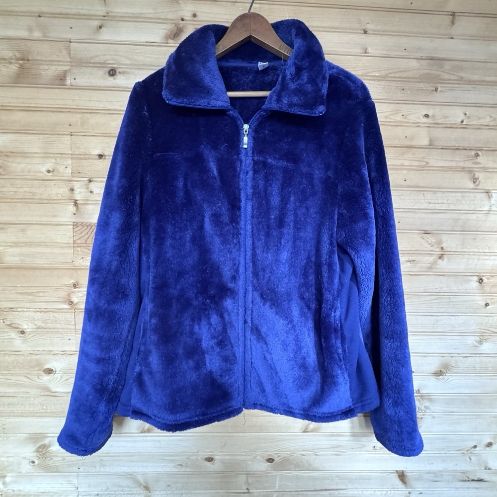 Exertek Fleece Jacket Royal Blue Purple XL Full Zip Pockets Funnel Neck Cozy